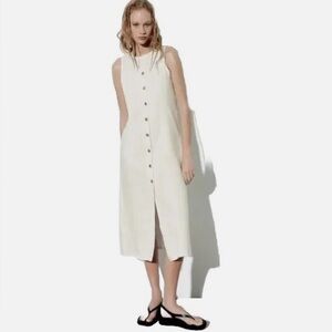 Zara White Denim Midi Dress